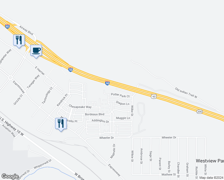 map of restaurants, bars, coffee shops, grocery stores, and more near 4912b Potter Park Loop in Missoula