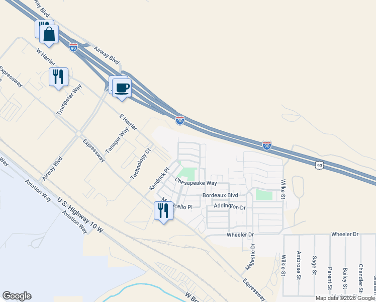 map of restaurants, bars, coffee shops, grocery stores, and more near 4669 Montrose Drive in Missoula