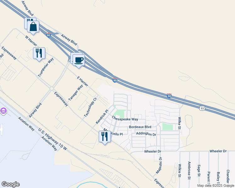 map of restaurants, bars, coffee shops, grocery stores, and more near 103 Calistoga Lane in Missoula