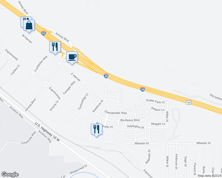 map of restaurants, bars, coffee shops, grocery stores, and more near 4719 Calistoga Lane in Missoula