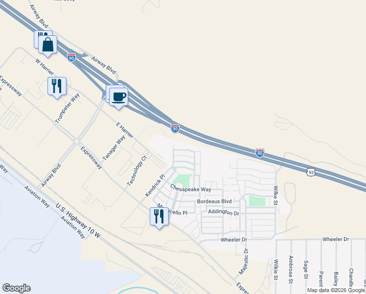map of restaurants, bars, coffee shops, grocery stores, and more near 104 Calistoga Lane in Missoula