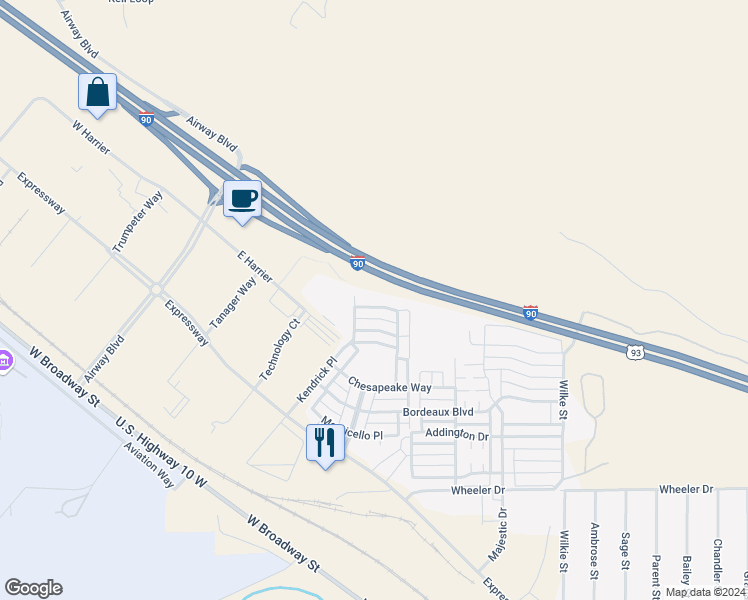map of restaurants, bars, coffee shops, grocery stores, and more near 104 Calistoga Lane in Missoula