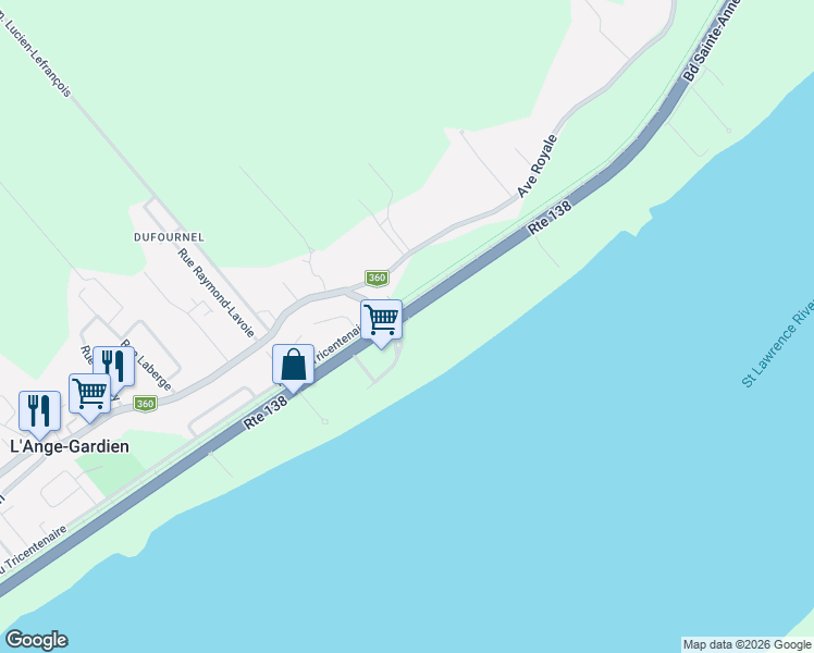 map of restaurants, bars, coffee shops, grocery stores, and more near 6704 Boulevard Sainte-Anne in L'Ange-Gardien