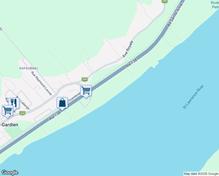 map of restaurants, bars, coffee shops, grocery stores, and more near 6744 Boulevard Sainte-Anne in L'Ange-Gardien