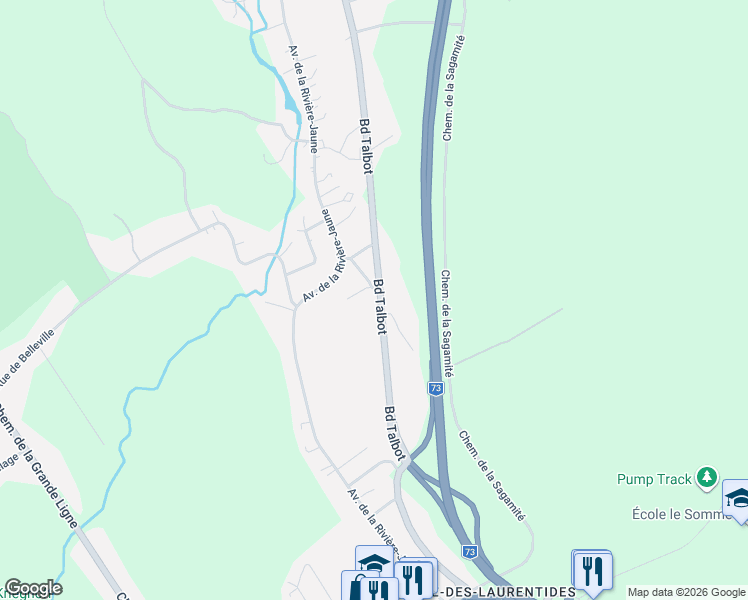 map of restaurants, bars, coffee shops, grocery stores, and more near 1731 Boulevard Talbot in Québec