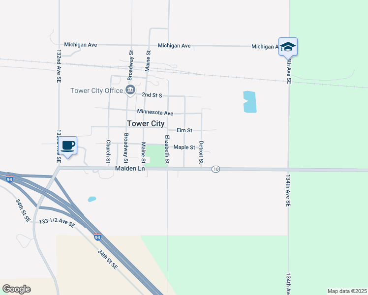 map of restaurants, bars, coffee shops, grocery stores, and more near 500 Maple Street in Tower City