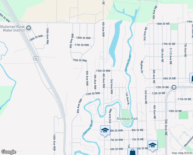 map of restaurants, bars, coffee shops, grocery stores, and more near 1301-1437 4th Avenue Northwest in Jamestown