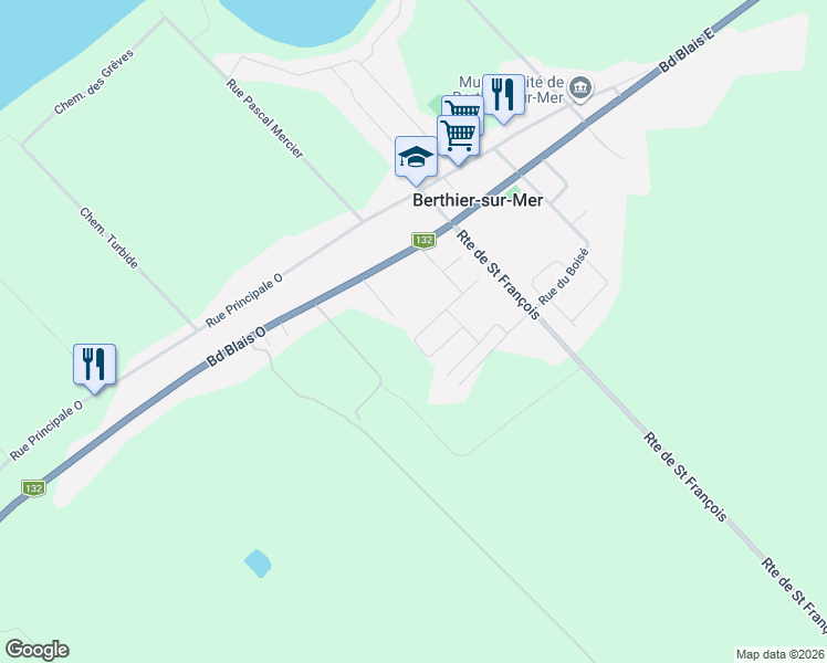 map of restaurants, bars, coffee shops, grocery stores, and more near 63 Rue du Muguet in Berthier-sur-Mer