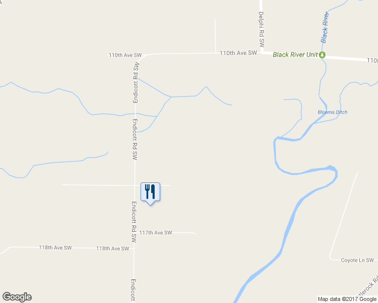 map of restaurants, bars, coffee shops, grocery stores, and more near 11500 Endicott Road Southwest in Olympia
