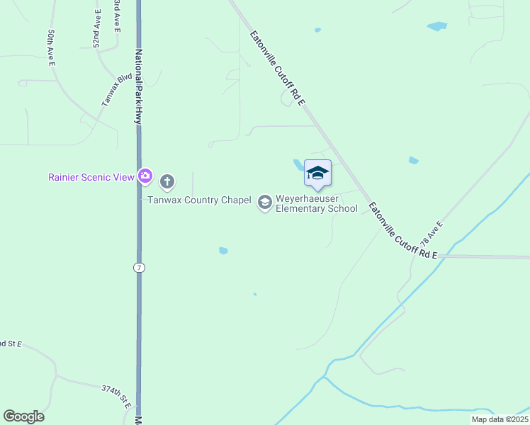 map of restaurants, bars, coffee shops, grocery stores, and more near 6105 365th Street East in Eatonville