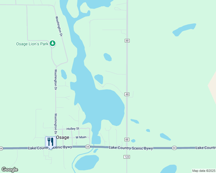 map of restaurants, bars, coffee shops, grocery stores, and more near 54869 Pearl Street in Osage
