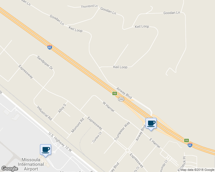 map of restaurants, bars, coffee shops, grocery stores, and more near Interstate 90 in Missoula