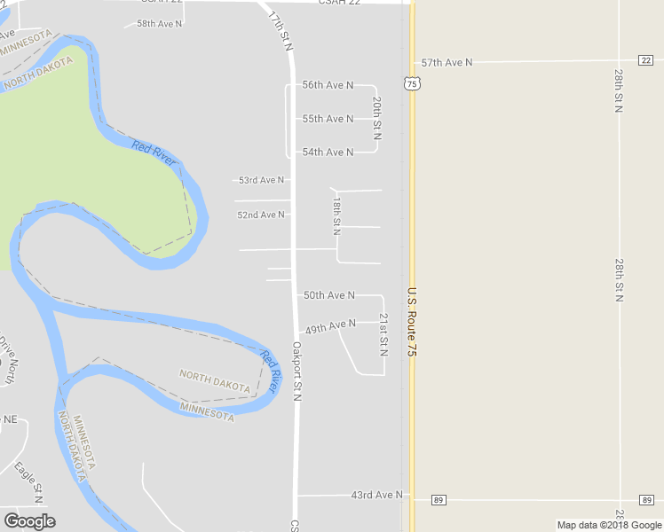 map of restaurants, bars, coffee shops, grocery stores, and more near 5089 18th Street North in Moorhead