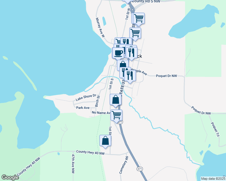 map of restaurants, bars, coffee shops, grocery stores, and more near 310 1st Street North in Hackensack