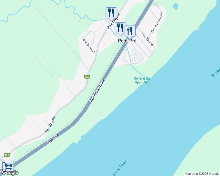 map of restaurants, bars, coffee shops, grocery stores, and more near 6968 Boulevard Sainte-Anne in L'Ange-Gardien