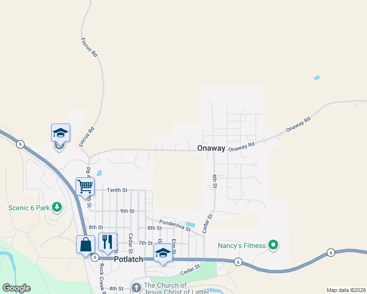 map of restaurants, bars, coffee shops, grocery stores, and more near 100 6th Street in Onaway