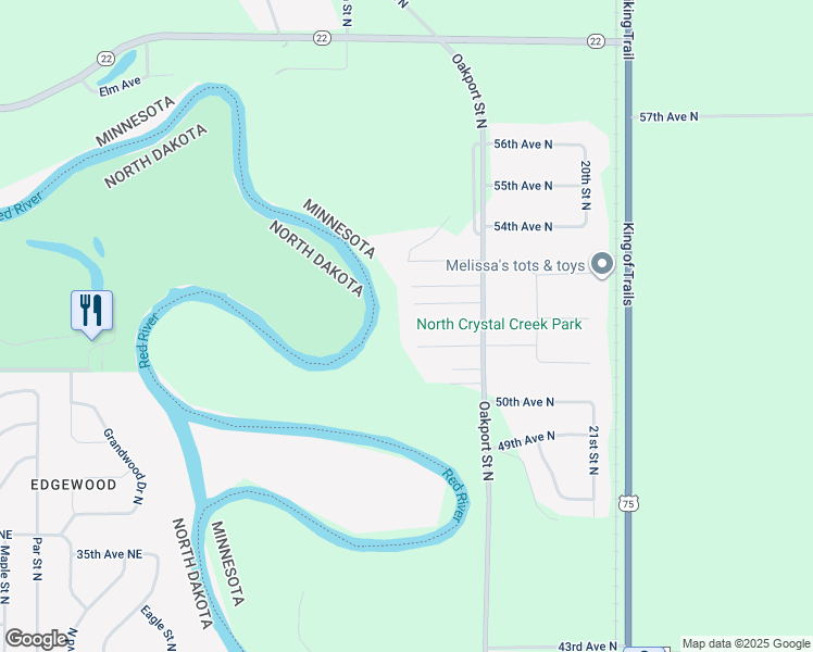 map of restaurants, bars, coffee shops, grocery stores, and more near 1415 52nd Avenue North in Moorhead