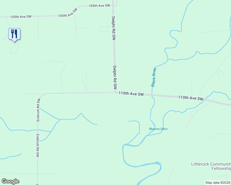 map of restaurants, bars, coffee shops, grocery stores, and more near Delphi Road Southwest & 110th Avenue Southwest in Olympia
