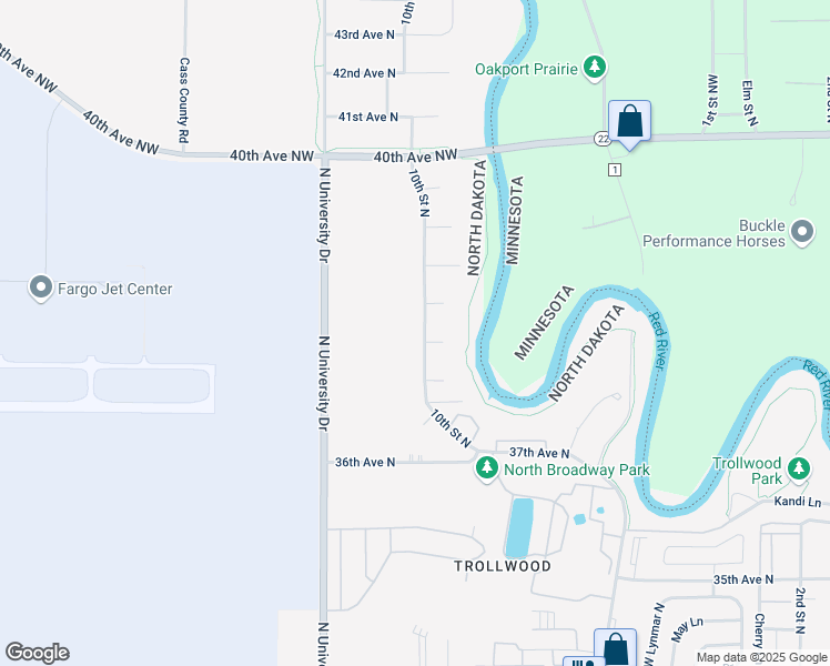 map of restaurants, bars, coffee shops, grocery stores, and more near 3768 10th Street North in Fargo