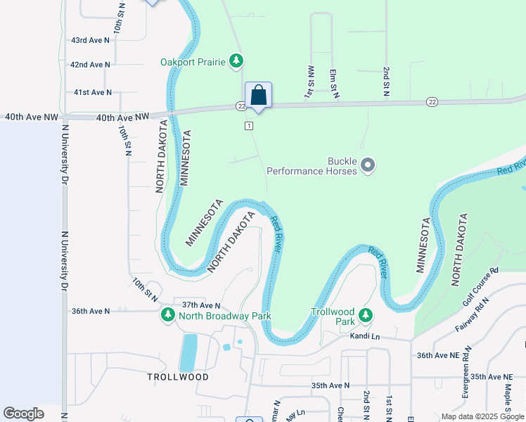 map of restaurants, bars, coffee shops, grocery stores, and more near 3701-3789 N Broadway Dr in Fargo