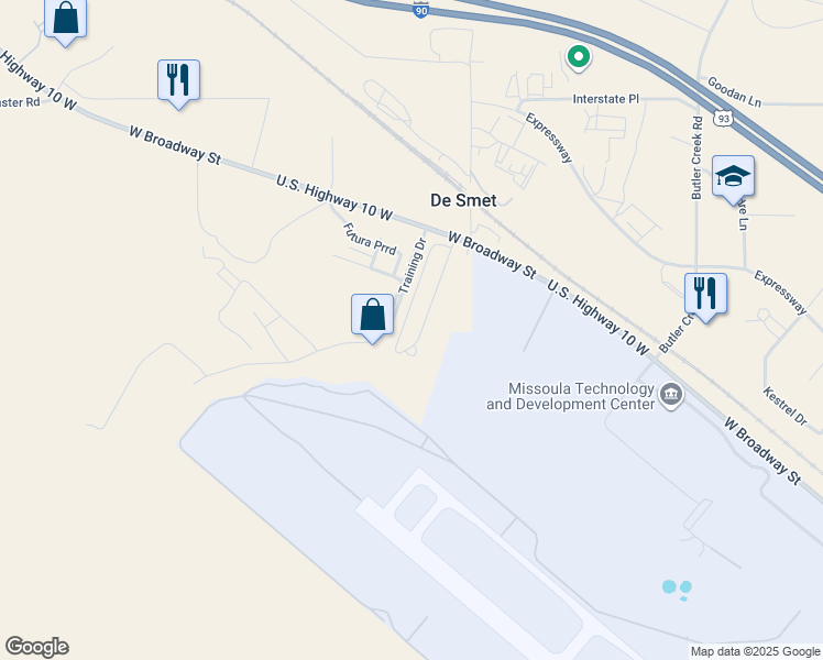 map of restaurants, bars, coffee shops, grocery stores, and more near 6409 U.S. Highway 10 West in Missoula
