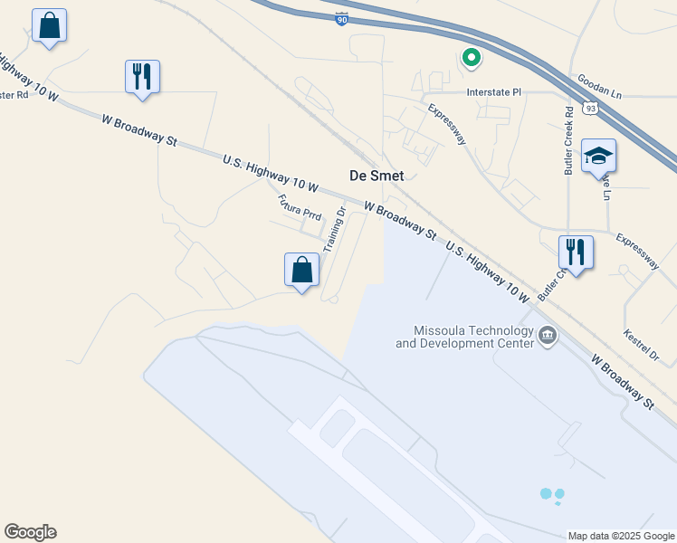 map of restaurants, bars, coffee shops, grocery stores, and more near 6409 U.S. Highway 10 West in Missoula