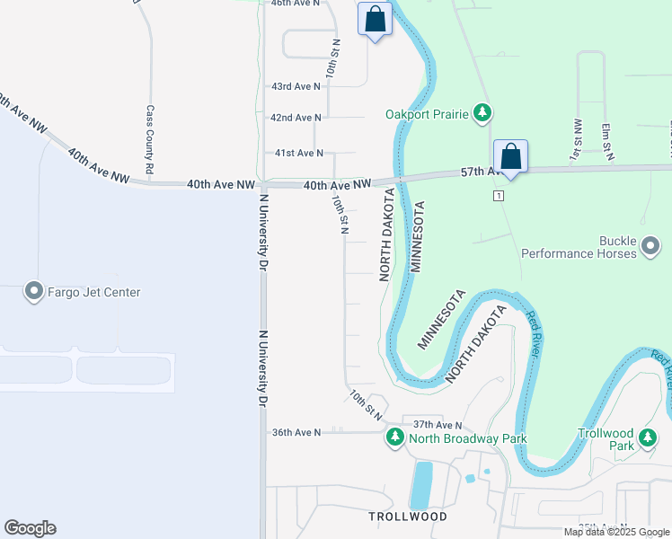 map of restaurants, bars, coffee shops, grocery stores, and more near 3836 10th Street North in Fargo