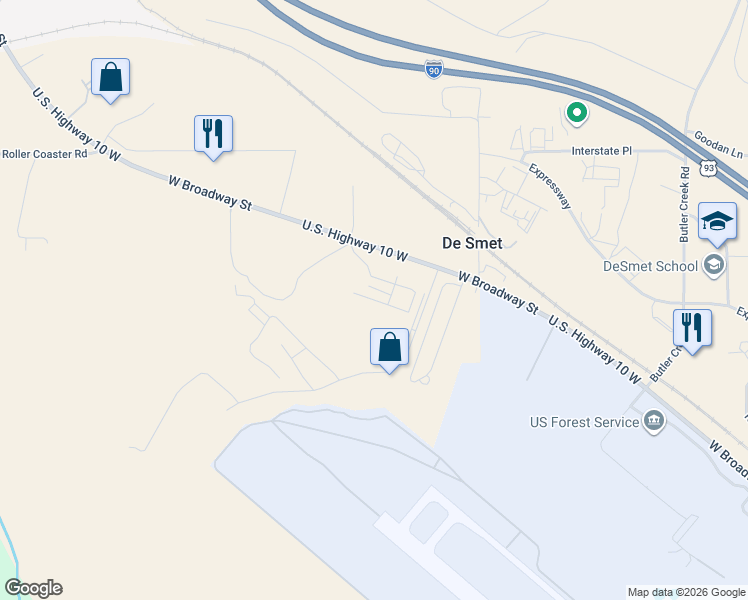 map of restaurants, bars, coffee shops, grocery stores, and more near 6485 U.S. Highway 10 West in Missoula