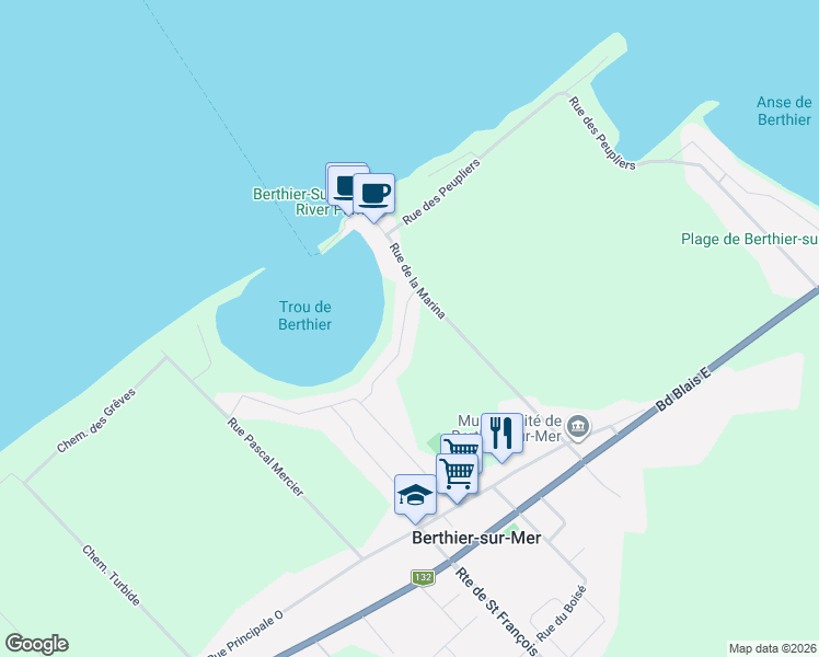 map of restaurants, bars, coffee shops, grocery stores, and more near 16 Rue des Voiliers in Berthier-sur-Mer