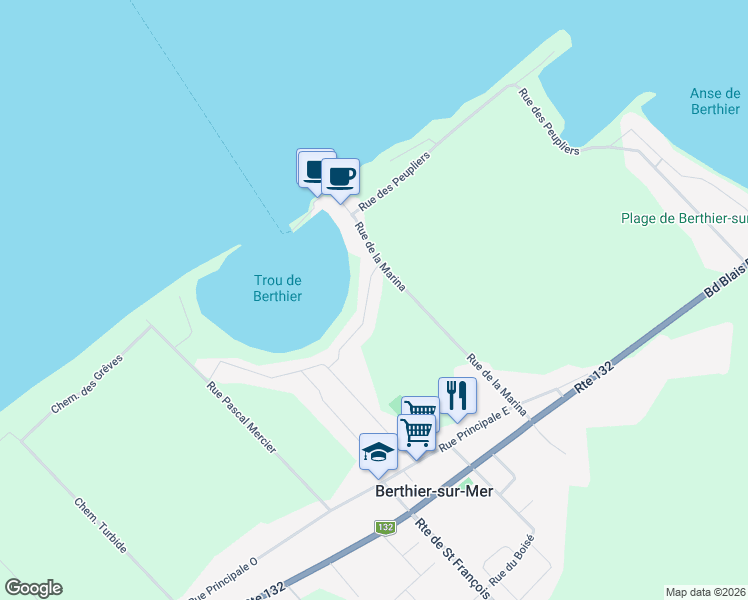 map of restaurants, bars, coffee shops, grocery stores, and more near 16 Rue des Voiliers in Berthier-sur-Mer