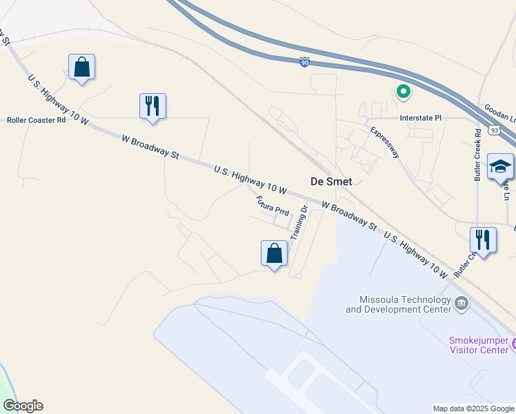 map of restaurants, bars, coffee shops, grocery stores, and more near 52 Futura Prrd in Missoula