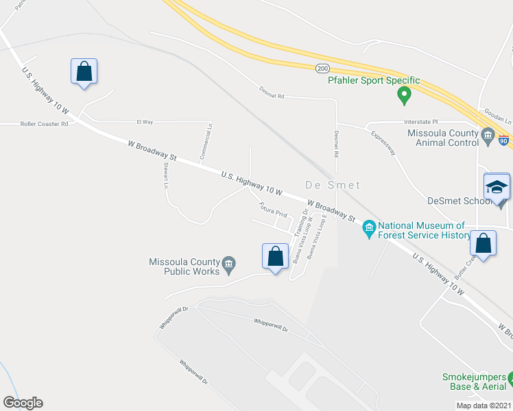 map of restaurants, bars, coffee shops, grocery stores, and more near 52 Futura Prrd in Missoula