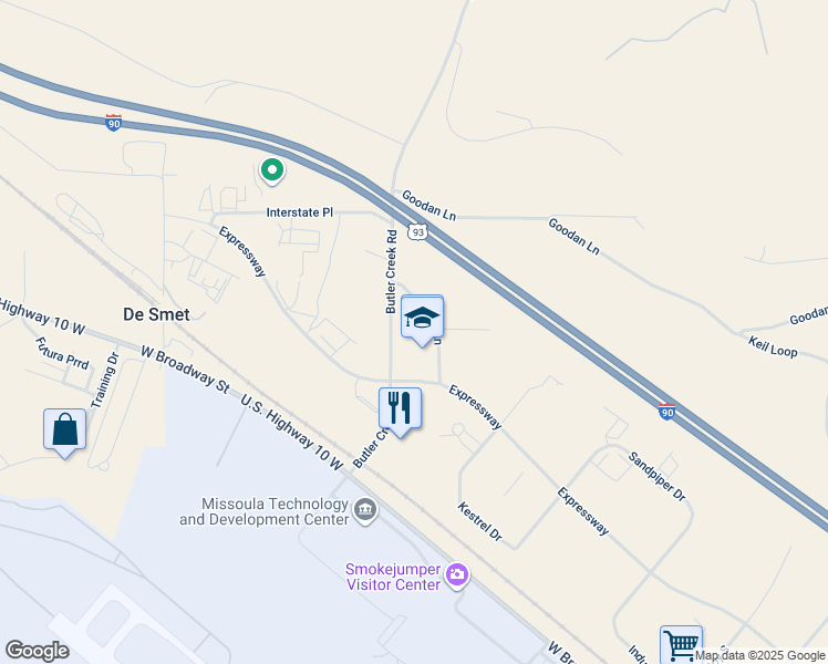 map of restaurants, bars, coffee shops, grocery stores, and more near 6602-6698 Padre Ln in Missoula