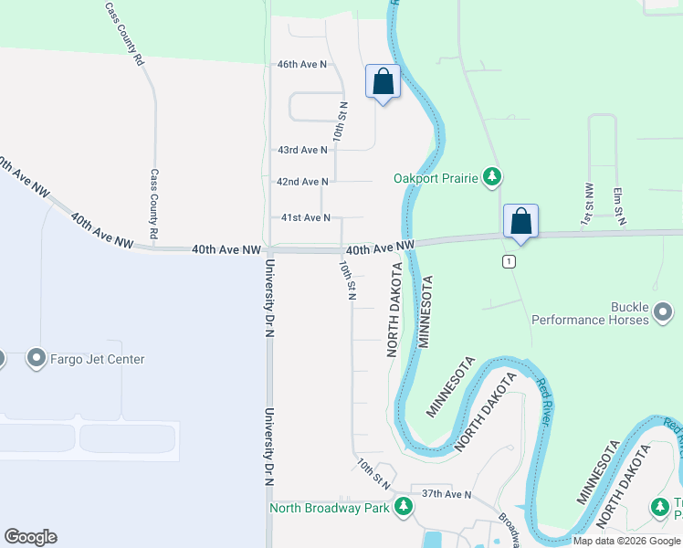 map of restaurants, bars, coffee shops, grocery stores, and more near 1000-1298 40th Ave N in Fargo