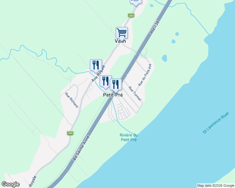 map of restaurants, bars, coffee shops, grocery stores, and more near 7000 Boulevard Sainte-Anne in Château-Richer