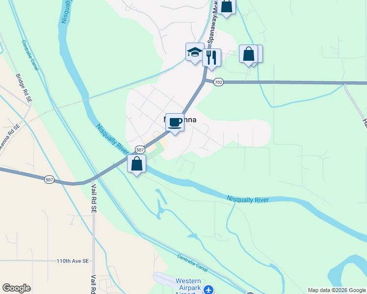 map of restaurants, bars, coffee shops, grocery stores, and more near 35702 94th Avenue South in McKenna