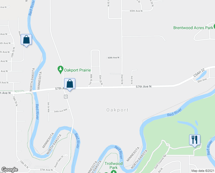 map of restaurants, bars, coffee shops, grocery stores, and more near 104 Wall Street Avenue North in Moorhead