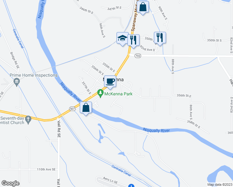 map of restaurants, bars, coffee shops, grocery stores, and more near 35608 94th Avenue South in McKenna