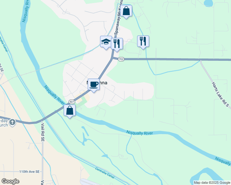 map of restaurants, bars, coffee shops, grocery stores, and more near 35512 92nd Avenue Court South in Roy