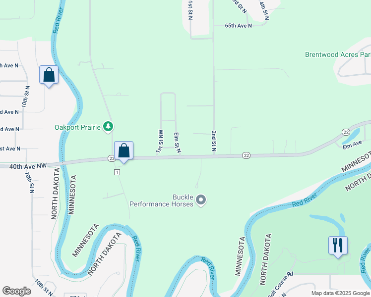 map of restaurants, bars, coffee shops, grocery stores, and more near 104 Wall Street Avenue North in Moorhead