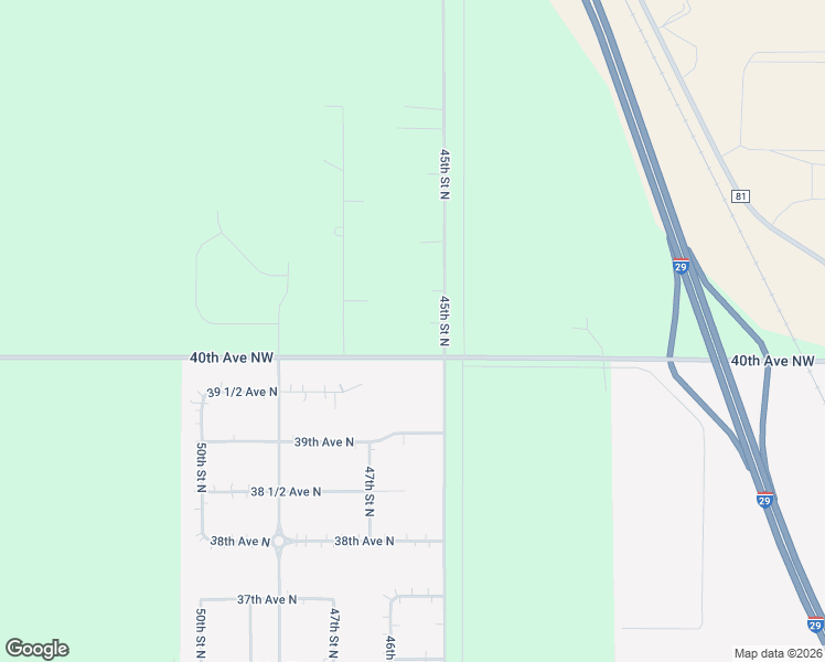 map of restaurants, bars, coffee shops, grocery stores, and more near 4006 45th Street North in Fargo