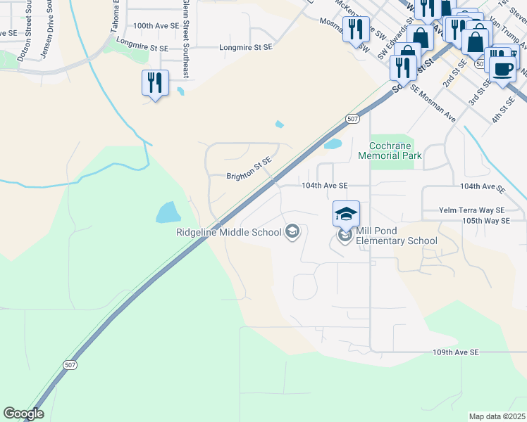 map of restaurants, bars, coffee shops, grocery stores, and more near 15125 Carter Loop Southeast in Yelm