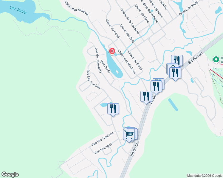 map of restaurants, bars, coffee shops, grocery stores, and more near 145 Rue de Champéry in Québec