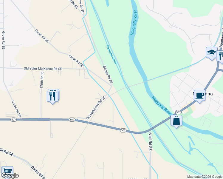 map of restaurants, bars, coffee shops, grocery stores, and more near 10424 Old McKenna Road Southeast in Yelm