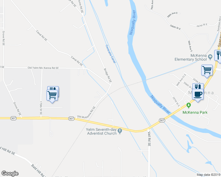 map of restaurants, bars, coffee shops, grocery stores, and more near 10424 Old McKenna Road Southeast in Yelm