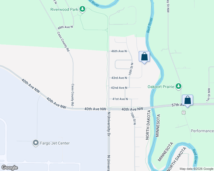 map of restaurants, bars, coffee shops, grocery stores, and more near 4250 North University Drive in Fargo