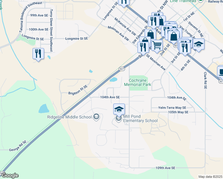 map of restaurants, bars, coffee shops, grocery stores, and more near 10429 Barry Bridges Street Southeast in Yelm