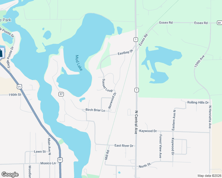 map of restaurants, bars, coffee shops, grocery stores, and more near 1005 Sunset Loop in Park Rapids