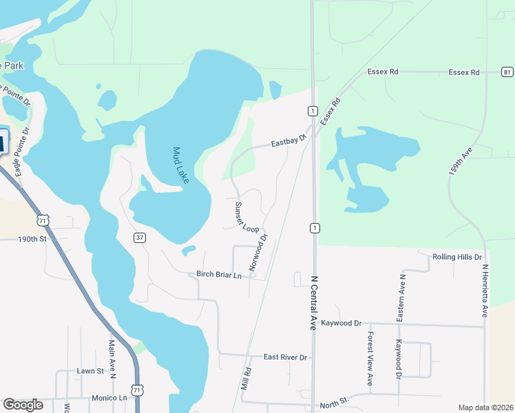 map of restaurants, bars, coffee shops, grocery stores, and more near 1115 Sunset Loop in Park Rapids