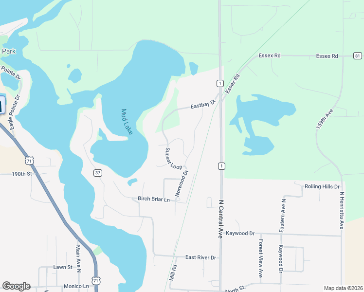 map of restaurants, bars, coffee shops, grocery stores, and more near 1115 Sunset Loop in Park Rapids